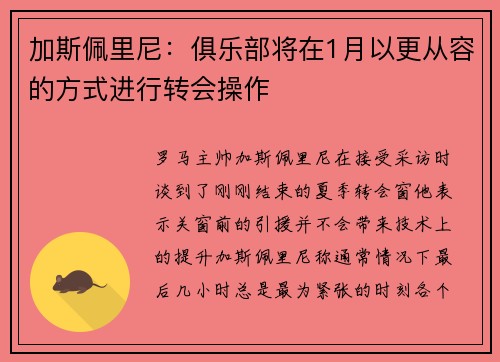 加斯佩里尼:俱乐部将在1月以更从容的方式进行转会操作